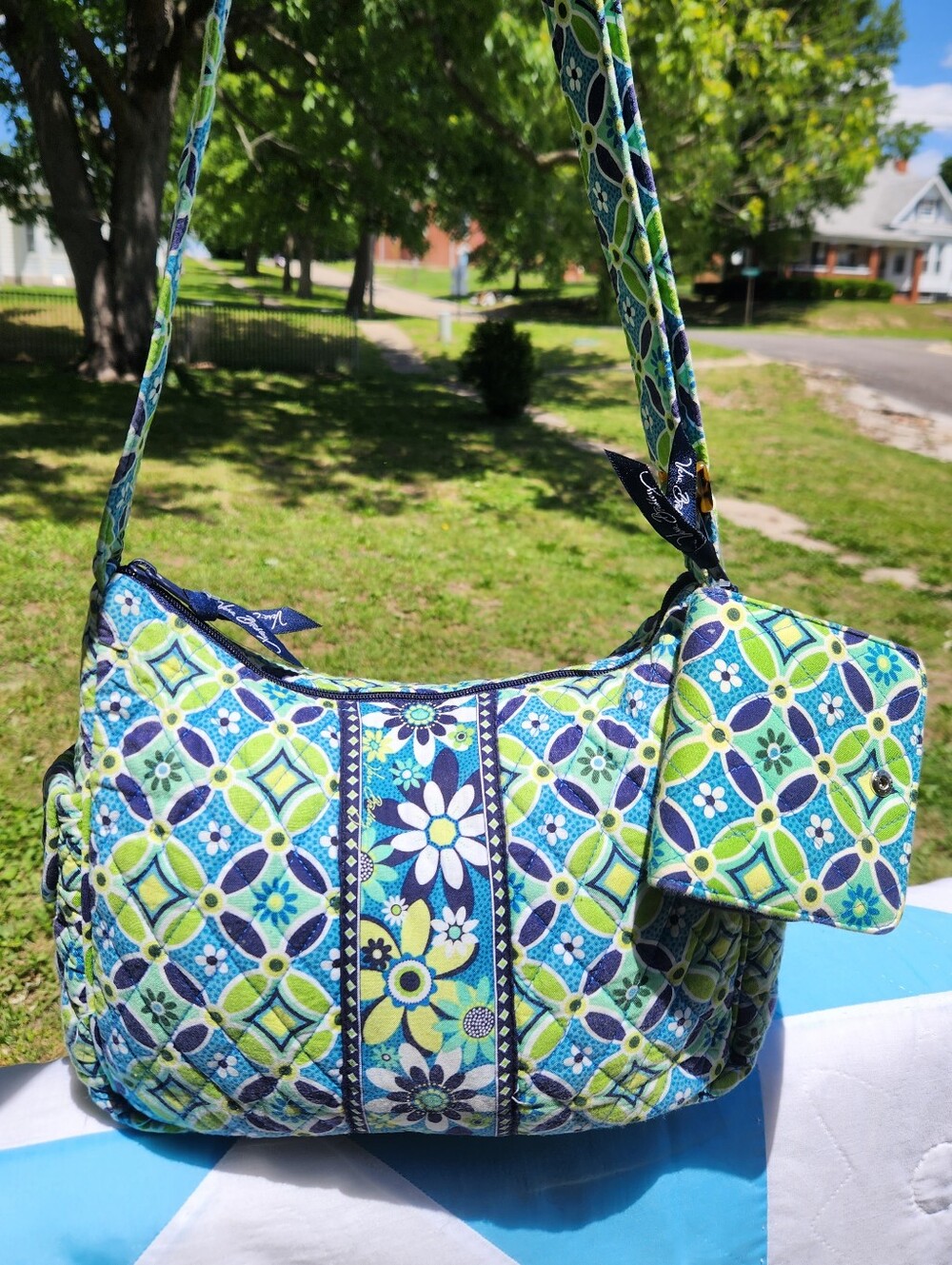 Vera Bradley Blue Green Floral Quilted Shoulder Bag - Picture 13 of 13